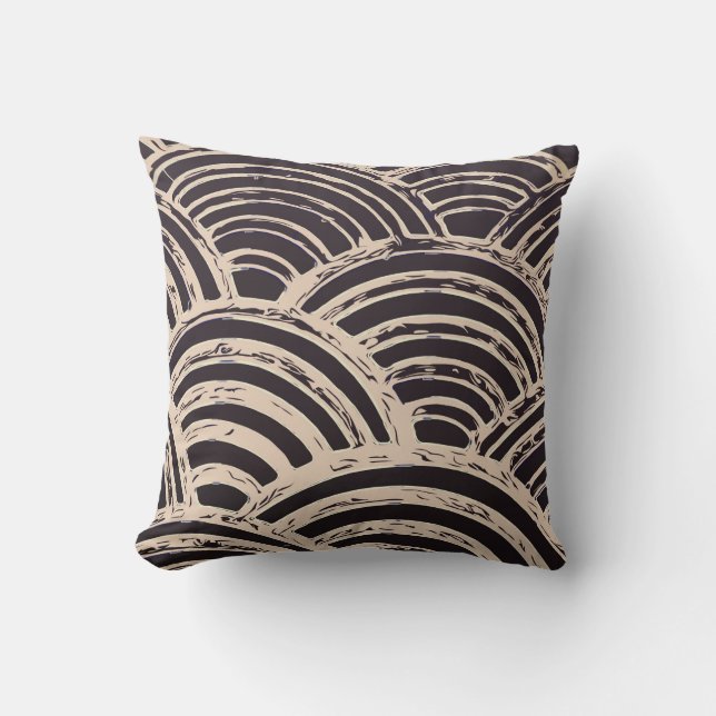 Abstract curve black and cream cushion (Front)
