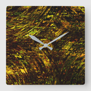 Abstract curved bands in golden green and darkest square wall clock