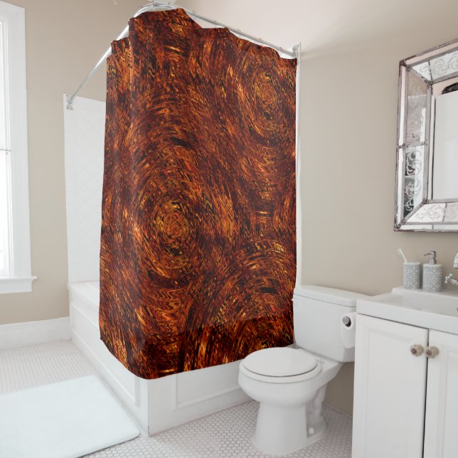Abstract curved bands in reddish golden shades shower curtain (In Situ)