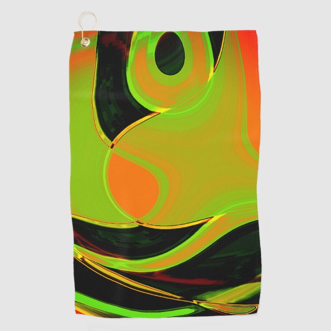 Abstract curves in lime green with orange bath     golf towel (Front)