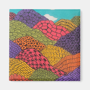 Abstract Curvy Bendy Color Pencil Landscape Magnet