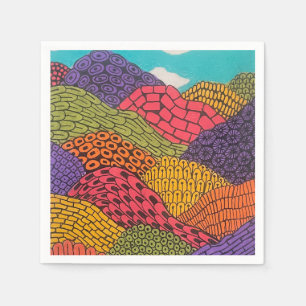 Abstract Curvy Bendy Color Pencil Landscape  Napkin