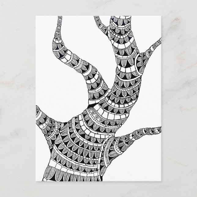 Abstract Curvy Tree Pen Drawing  Postcard (Front)