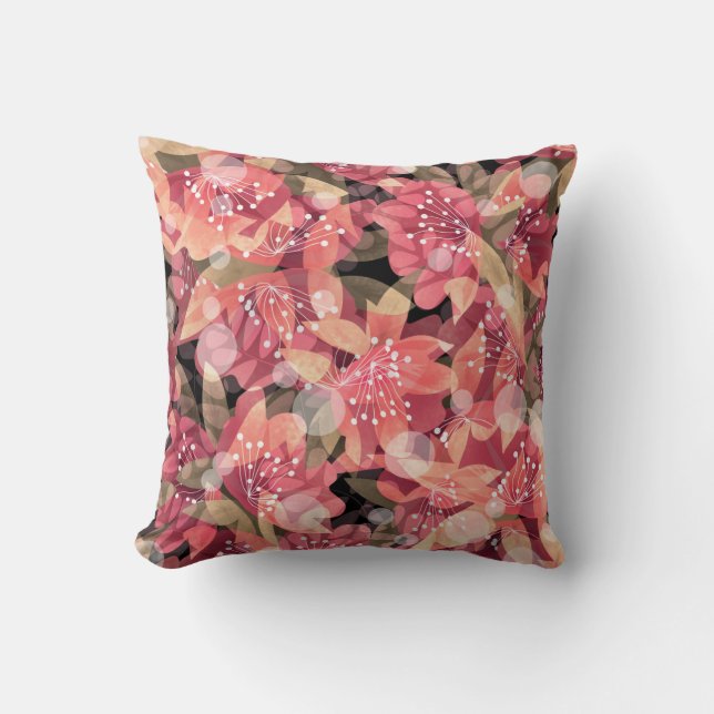 Abstract cute beautiful pink flowers floral design cushion (Front)