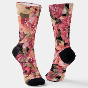 Abstract cute beautiful pink flowers floral design socks