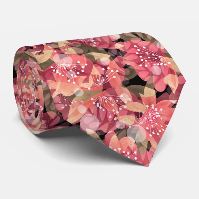 Abstract cute beautiful pink flowers floral design tie (Rolled)