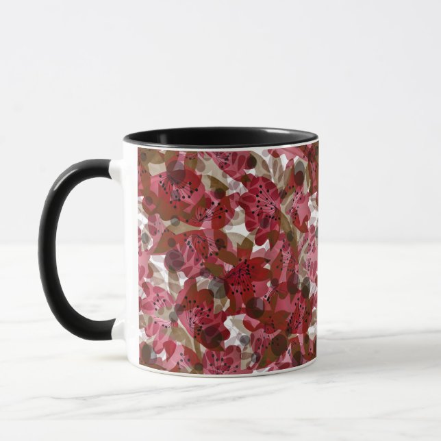 Abstract cute beautiful red flowers floral design mug (Left)