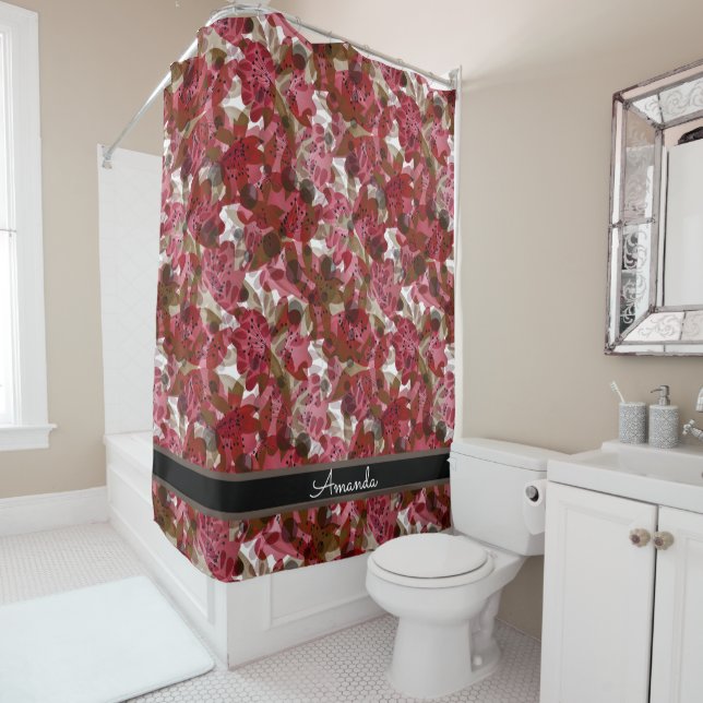 Abstract cute beautiful red flowers floral design shower curtain (In Situ)