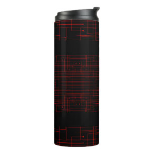 Abstract Cyber Circuit Pattern   Black & Crimson Thermal Tumbler