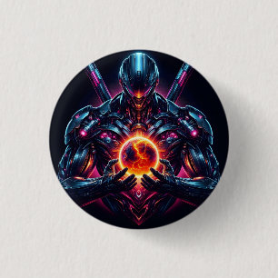 Abstract Cyber Cosmic Guardian Futuristic Robot 3 Cm Round Badge