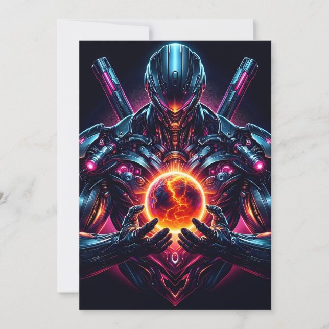 Abstract Cyber Cosmic Guardian Futuristic Robot Announcement (Front)