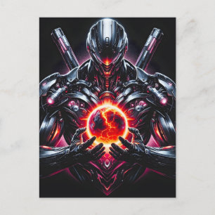 Abstract Cyber Cosmic Guardian Futuristic Robot Announcement Postcard