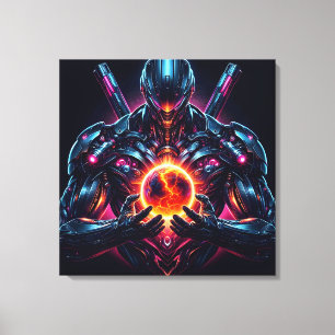 Abstract Cyber Cosmic Guardian Futuristic Robot Canvas Print