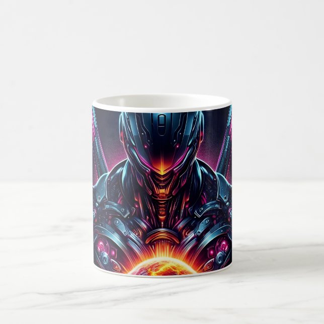 Abstract Cyber Cosmic Guardian Futuristic Robot Coffee Mug (Center)
