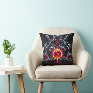 Abstract Cyber Cosmic Guardian Futuristic Robot Cushion