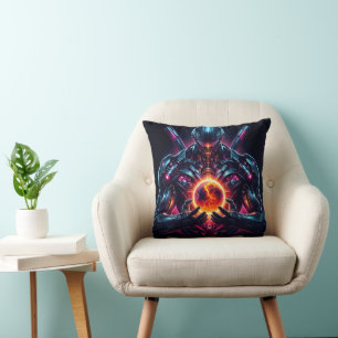 Abstract Cyber Cosmic Guardian Futuristic Robot Cushion