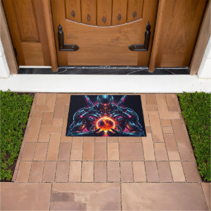 Abstract Cyber Cosmic Guardian Futuristic Robot Doormat