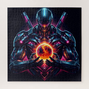 Abstract Cyber Cosmic Guardian Futuristic Robot Jigsaw Puzzle