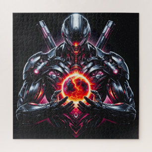 Abstract Cyber Cosmic Guardian Futuristic Robot Jigsaw Puzzle