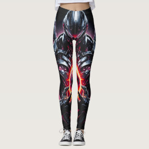Abstract Cyber Cosmic Guardian Futuristic Robot Leggings