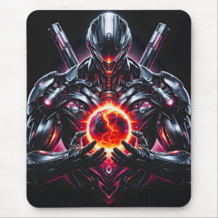Abstract Cyber Cosmic Guardian Futuristic Robot Mouse Mat