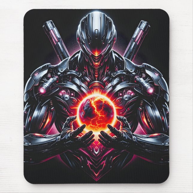 Abstract Cyber Cosmic Guardian Futuristic Robot Mouse Mat (Front)