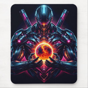 Abstract Cyber Cosmic Guardian Futuristic Robot Mouse Mat