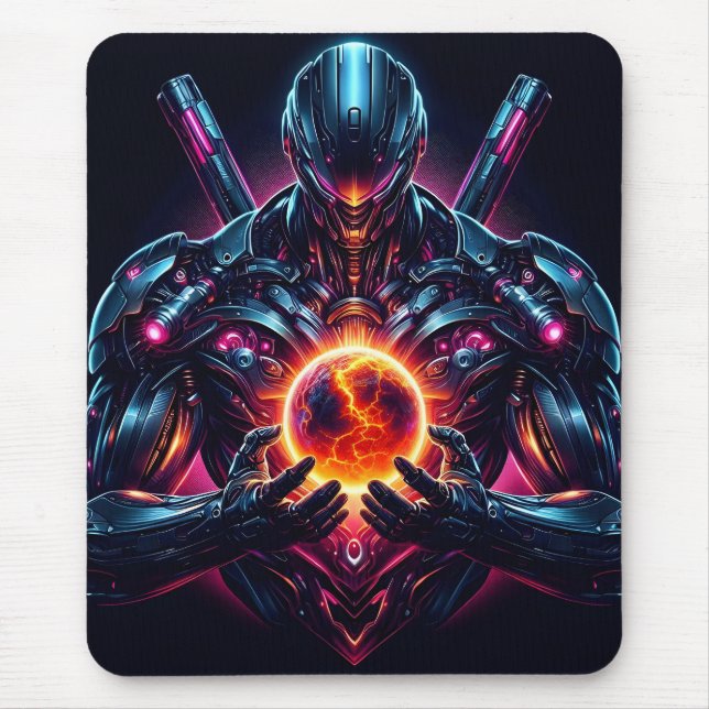 Abstract Cyber Cosmic Guardian Futuristic Robot Mouse Mat (Front)