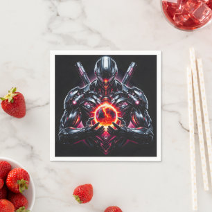 Abstract Cyber Cosmic Guardian Futuristic Robot Napkin