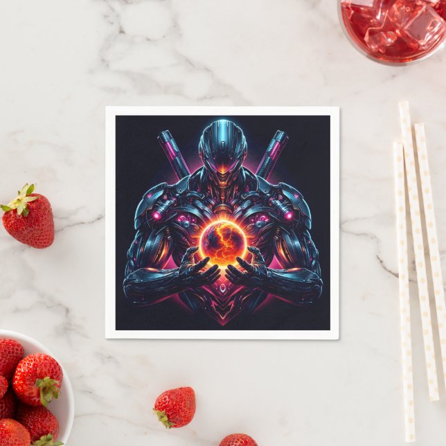 Abstract Cyber Cosmic Guardian Futuristic Robot Napkin (Insitu)