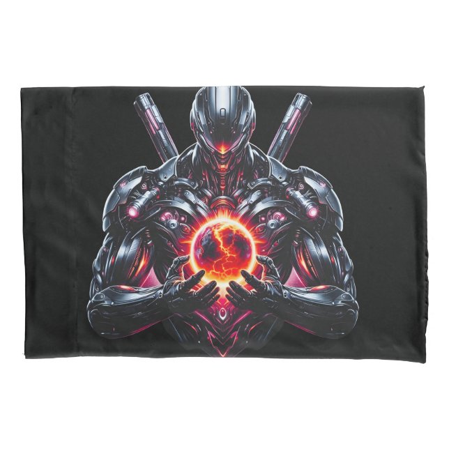 Abstract Cyber Cosmic Guardian Futuristic Robot Pillowcase (Front)