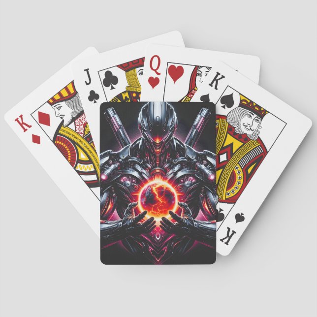 Abstract Cyber Cosmic Guardian Futuristic Robot Playing Cards (Back)