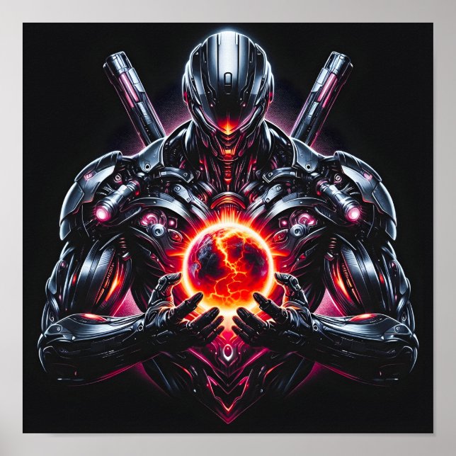 Abstract Cyber Cosmic Guardian Futuristic Robot Poster (Front)