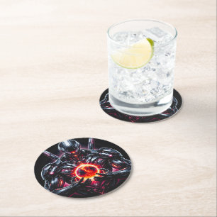 Abstract Cyber Cosmic Guardian Futuristic Robot Round Paper Coaster