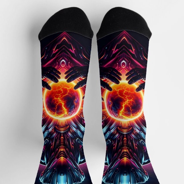 Abstract Cyber Cosmic Guardian Futuristic Robot Socks (Top)