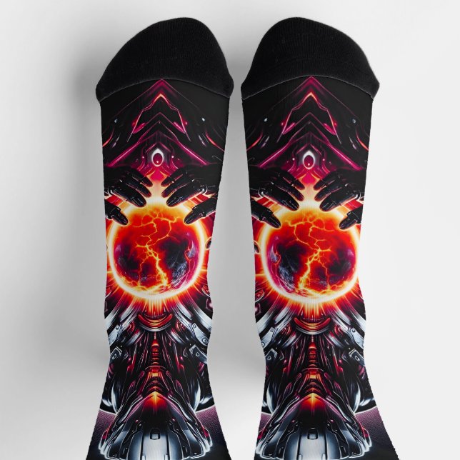 Abstract Cyber Cosmic Guardian Futuristic Robot Socks (Top)