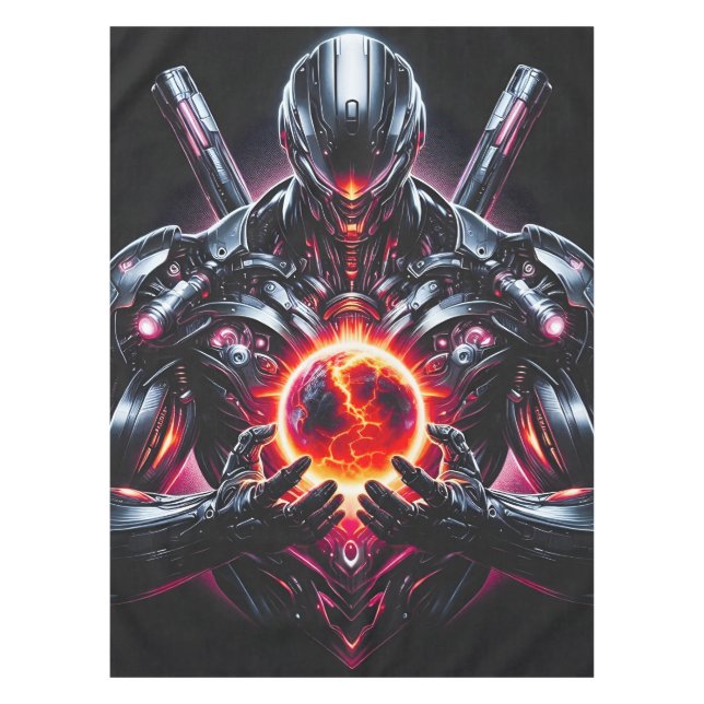 Abstract Cyber Cosmic Guardian Futuristic Robot Tablecloth (Front)