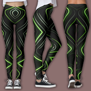 Abstract Cyber Pattern   Neon Green Glow Leggings