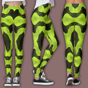 Abstract Cyber Pattern   Neon Lime & Black Leggings