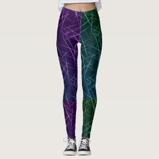 Abstract Cyber Pattern | Purple & Emerald Grid Leggings