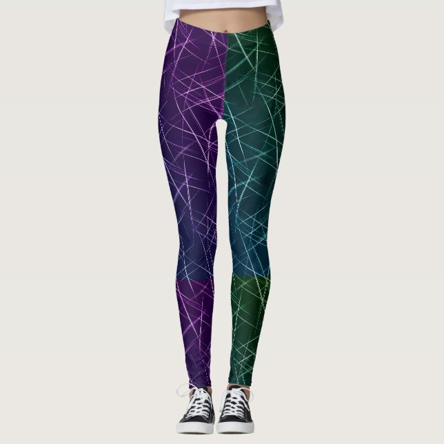 Abstract Cyber Pattern | Purple & Emerald Grid Leggings (Front)