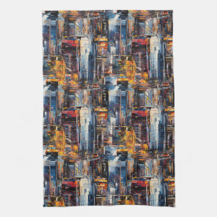 Abstract Cyberpunk Cityscape Skyline (1) Tea Towel
