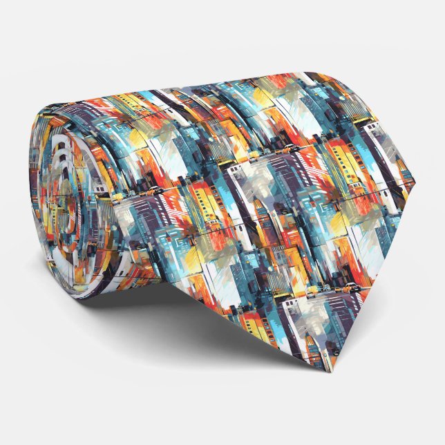 Abstract Cyberpunk Cityscape Skyline (2) Tie (Rolled)