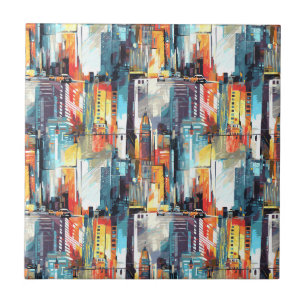 Abstract Cyberpunk Cityscape Skyline (2) Tile