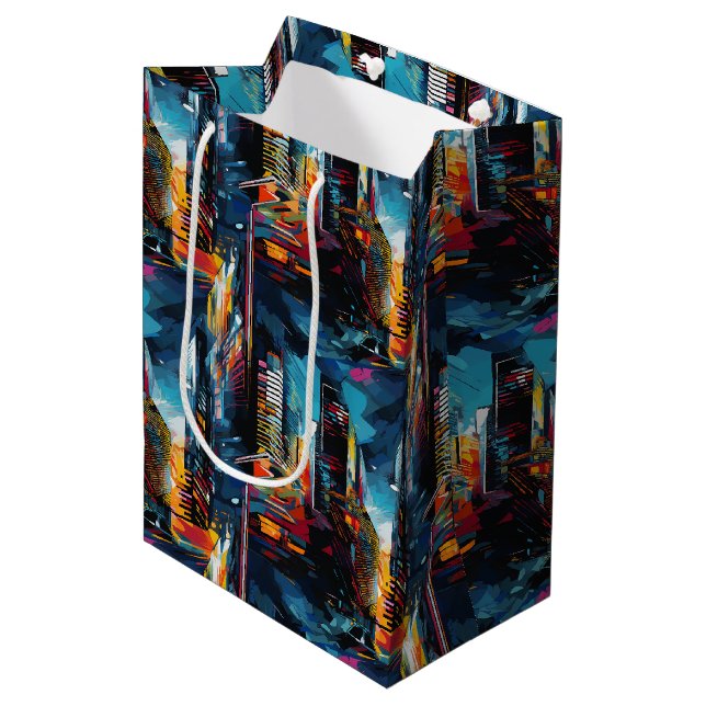 Abstract Cyberpunk Cityscape Skyline (3) Medium Gift Bag (Front Angled)