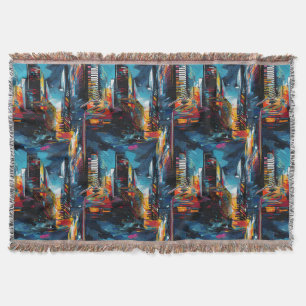 Abstract Cyberpunk Cityscape Skyline (3) Throw Blanket