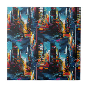 Abstract Cyberpunk Cityscape Skyline (3) Tile