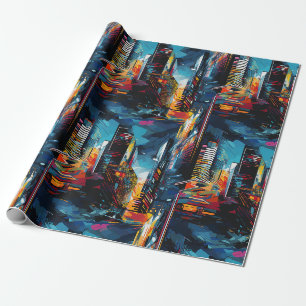 Abstract Cyberpunk Cityscape Skyline (3) Wrapping Paper