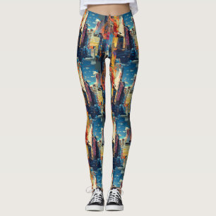Abstract Cyberpunk Cityscape Skyline (4) Leggings