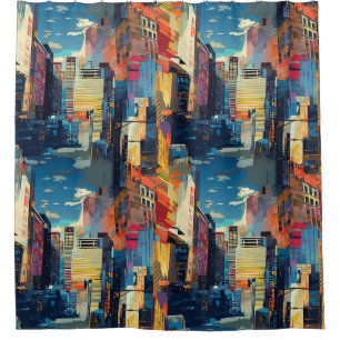 Abstract Cyberpunk Cityscape Skyline (4) Shower Curtain